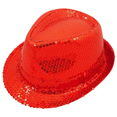 Image of labreeze Sequin Cap Hat Gangster Fedora Trilby Dance Party Fancy Dress (Red)