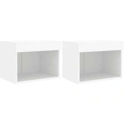 Image of vidaXL Bedside Cabinets with LED Lights Wall mounted 2 pcs White