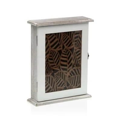 Image of Versa Key Cabinet White Leaves MDF 6 x 25 19.5 cm