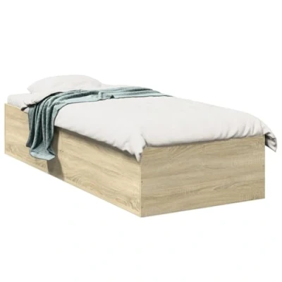 Image of vidaXL Sonoma Oak Single Bedstead 100x200 cm Modern Engineered Wood Bed Frame with Plywood Slats for Bedroom