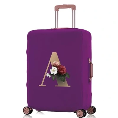 Image of Printed Design Travel Trolley Case Cover Protector Washable Suitcase Luggage Storage Covers for 18 28 inch (purple gold A, M (22 25 Luggage))