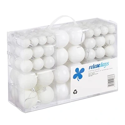 Image of Relaxdays Christmas Baubles Set of 100, Festive Ornaments, Matt, Shiny, Glitter, Tree Balls ∅ 3, 4 &amp; 6 cm, Assorted