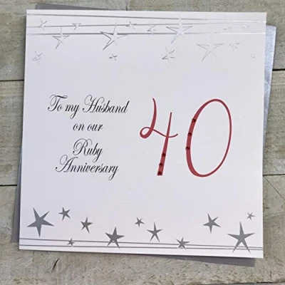 Image of WHITE COTTON CARDS To My Husband 40, Handmade Large 40th Anniversary Card (Big Twist Range, Ruby)
