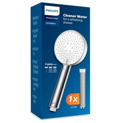 Image of Philips Showerhead with filter effectively removes chlorine and other coarse particles, three spray modes, pressure enhancing design, 1 month filtration capacity