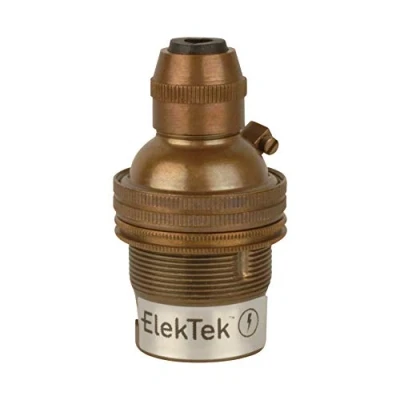 Image of ElekTek B22 BC Bayonet Antique Brass Cord Grip Ceiling Pendant Unswitched Lamp Light Bulb Holder with Shade Ring For use Rose and Lighting Flex (7mm Max. Dia.) Made in UK