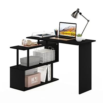 Image of Furinno L Shape Computer, Writing, Study Desk, Engineered Wood, Americano/Black, 100.1(W) x 72.4(H) 80(D) cm