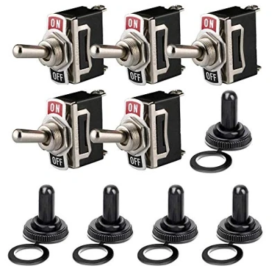 Image of Gebildet Rocker Toggle Switch with Waterproof Boot Cap Cover, 12V 24V 48V 110V/10A, 220V 230V/6A, 2 Pin SPST ON/OFF Switch, Used for Car Auto Truck Boat (Pack of 5, Black)