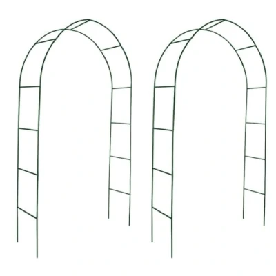 Image of vidaXL Garden Arch Set for Climbing Plants Durable Iron Frame, Weather Resistant, Easy to Install Dark Green Dimension 140 x 39 240 cm, 2 pcs Included