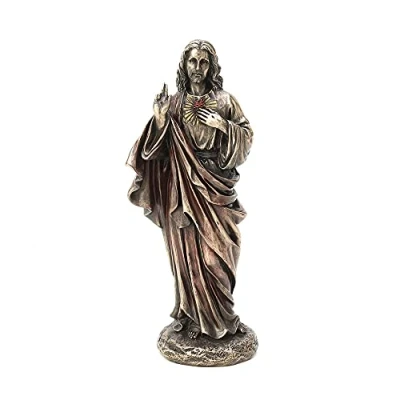 Image of Veronese Design 8 1/4&quot; Tall Sacred Heart of Jesus Cold Cast Bronzed Resin Statue Religious Sculpture Home Decor Gift