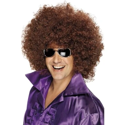 Image of Smiffys Afro Wig, Mega Huge, Brown, 1970&#039;s Disco Fancy Dress, Adult Dress Up Wigs