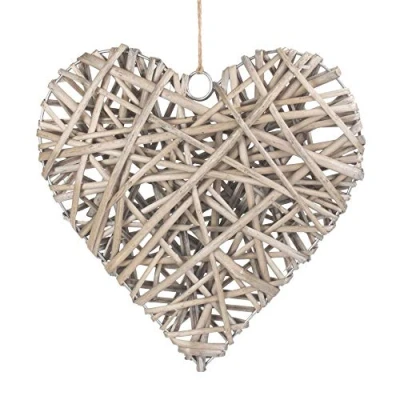 Image of Red Hamper Large Full Antique Wash Wicker Heart, H30 x W1 D30cm