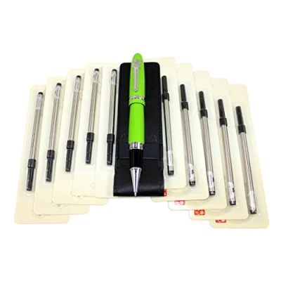 Image of Abcsea 1PCS Heavy Big Rollerball Pen 159 and 10PCS Black Ink Refill, Spiral Ballpoint Refills with Cover, Medium Point Green (0.5MM)