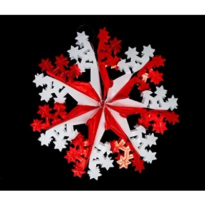 Image of Foil Garland Snowflake Star Christmas Hanging Decoration Wall Ceiling Xmas Deco (White &amp; Red)