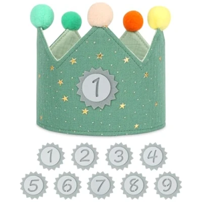 Image of URAQT Birthday Crown for Kids, Reusable Star Party Hat with Interchangeable Number from 0 to 9, Baby Photo Props, Tiara Headbands Gifts Boys Girls, Light Green
