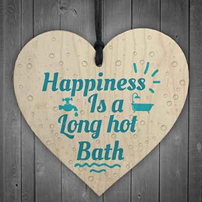 Image of RED OCEAN Long Hot Bath Bathroom Toilet Sign Wooden Hanging Heart Shabby Chic Door Plaque Home Gift