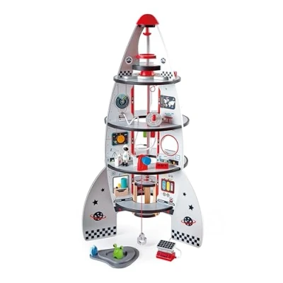 Image of Hape Four Stage Rocket Award Winning Wooden Space Toy with Real Life Shuttle Designs, 20 Centre Pieces and Planetary Lander