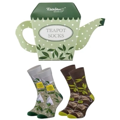 Image of Rainbow Socks Teapot Women Men Novelty Gift for Tea fans Box 2 Pairs Size 4 7