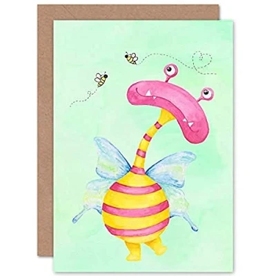 Image of Wee Blue Coo Wild Monsters Ophelia Bees Kids Sealed Greeting Card Plus Envelope Blank inside