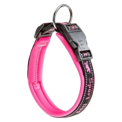 Image of Ferplast Dog Collar SPORT DOG, Large Dogs, Soft Padding, Reflective Nylon Collar, Pet Name Tag, Size: 2,5 cm (45 55 cm), Pink