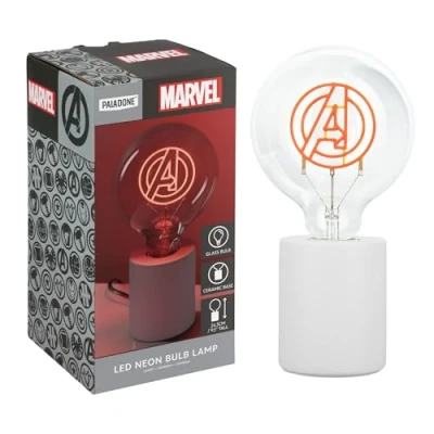 Image of Paladone Marvel Avengers Decorative LED Neon Bulb Lamp E27 Glass Lightbulb, Officially Licensed Superhero Gift, Fun Light for Bedrooms &amp; Homes, Red