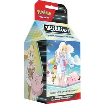 Image of Pokémon TCG: Lillie Premium Tournament Collection (1 Full Art Foil Promo Card Featuring Lillie’s Clefairy ex, 6 Assorted Boosters &amp; Accessories)