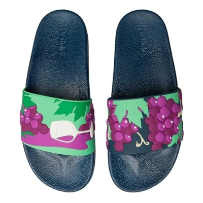 Image of Dedoles Sliders &amp; Slippers for Women, Men Kids Sandals Funny Designs Plane Coffee Party Pizza Fox Bear Cherry Flamingo Footwear Gift, Colour: Wine and Grapes, Size: 5 UK