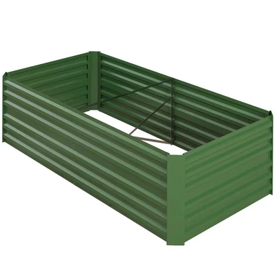 Image of Outsunny Raised Beds for Garden, Galvanised Steel Outdoor Planters with Multi reinforced Rods Vegetables, Plants, Flowers and Herbs, 180 x 90 59 cm, Green