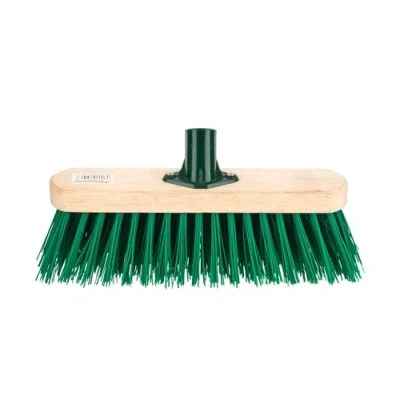 Image of HOMESHOPA 12&quot; Wooden Broom Head Stiff PVC Bristle Brush, Replacement Head, Indoor Outdoor Floor Sweeping Brush with Plastic Fixing Bracket Connector