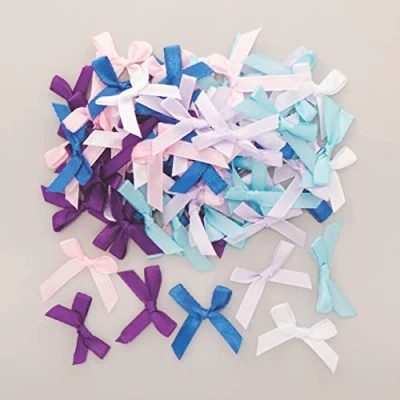 Image of Baker Ross FE705 Self Adhesive Winter Bows Pack of 72, Value Bulk Satin Bow for Festive Art Activities, Xmas Card Crafts and Homemade Gift,