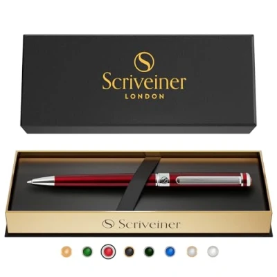 Image of Scriveiner Ballpoint Pen London Stunning with 24K Gold Finish, Schmidt Black Refill, Best Ball Gift Set for Men &amp; Women ( Crimson Red Chrome)