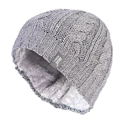Image of HEAT HOLDERS Womens Thermal Fleece Lined Cable Knit Winter Beanie Hat 3.4 tog (One Size, Light Grey)