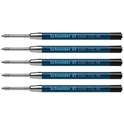 Image of Schneider 175501 Slider 755 Ballpoint Pen Refill (ViscoGlide Technology, Indelible, XBExtra Wide) Black (Pack of 5, Extra Wide, Black)