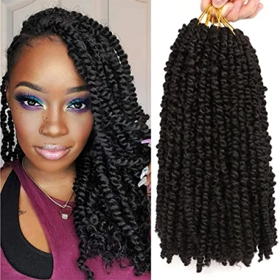 Image of AuHeiAmeri 8Packs/Lot 12Inch Pretwisted Passion Twist Crochet Hair Prelooped Curly Extensions for Black Women Wate Wave Braids (12 Inch (Pack of 8), 1B)