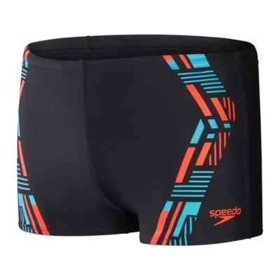 Image of Speedo Mens Tech Print Aquashorts in black orange Size 40 inch