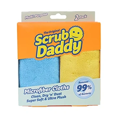 Image of Scrub Daddy Microfibre Cleaning Cloth All Purpose Cloths for Home, Dry and Wet Dusting Cloths, Absorbent Dusters Polishing Kitchen, Bathroom, Cars, Mirror, Glass Blue Yellow Multipack