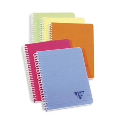 Image of Clairefontaine Ref 328546C Linicolor Wire bound Notebook (90 Sheets) A5 Size, 90gsm Brushed Vellum Paper, Polypro Cover, Lined Ruling Assorted Colours (Pack of 5)