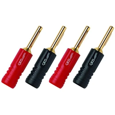 Image of 4 QED Screwloc Forte Gold Plated 4mm Banana Plugs for Speakers and Amplifiers (4 Plugs)