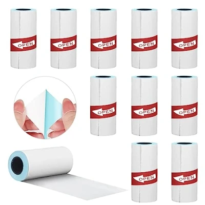 Image of Sticker Paper, 10 Rolls 57x25mm White Printer Self Adhesive Paper Roll for Mini Pocket Printer, Year Preservation Sticky BPA Free Black Font Labels