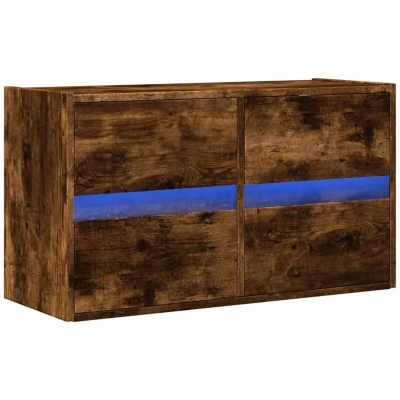 Image of vidaXL TV Wall Cabinet with LED Lights in Smoked Oak Engineered Wood, 4 Drawers, Mounted 80x31x45 cm