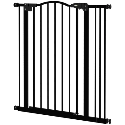 Image of PawHut Pressure Fit Dog Stair Gate No Drilling Safety Auto Close for Doorways, Hallways, 74 87cm Adjustable, 94cm Tall, Black