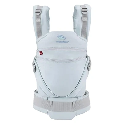 Image of manduca XT &gt; Monochrome Arctic &lt; Baby and Child Carrier with Adjustable Seat, No Infant Insert Needed, Organic Cotton, Grows Your from Birth to Toddler (3.5 20kg), Blue