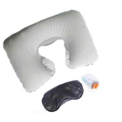 Image of Grey Travel / Flight Kit Inflatable Neck Pillow Eye Mask Ear Plugs