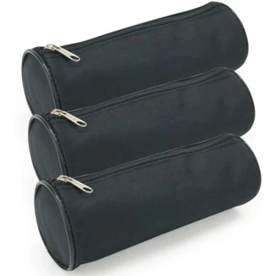 Image of Waytex Set of 3 Round Pencil Case School Supplies Length 21 cm Diameter 7.5 Plain Black
