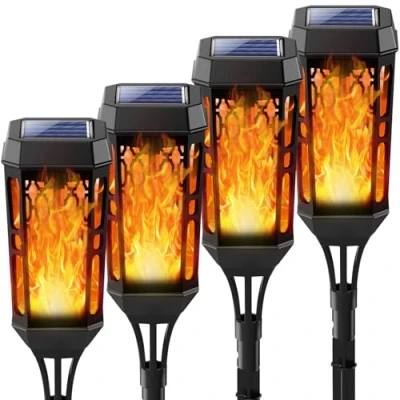 Image of Joltix Flame Solar Light, 4 Pack Lights, IP65 Waterproof Flickering Dancing Lights,Landscape Lighting Auto On/Off for Outdoor Garden Patio Pathway Yard Driveway Halloween Decorative.