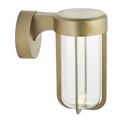 Image of Benevento Outdoor Integrated LED Wall Lamp Brushed Gold Finish &amp; Clear Glass IP44