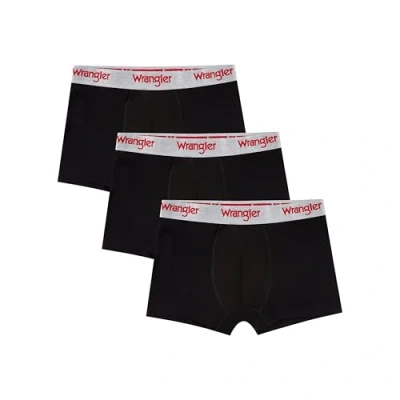 Image of WRANGLER Men&#039;s Boxer Shorts in Black Soft Touch Cotton Rich Trunks with Stretchy Elasticated Waistband Comfortable and Breathable Underwear Multipack of 3