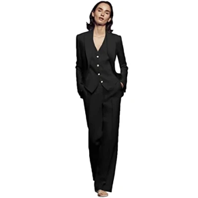 Image of 3 PC Women Suit for Work Professional Regular Fit Formal Suits Notch Lapel Business Black S