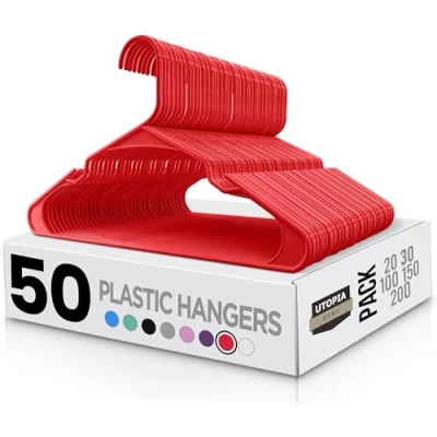 Image of Utopia Home 50 Pack Plastic Hangers Space Saving, Durable Hanger with Shoulder Grooves, Red