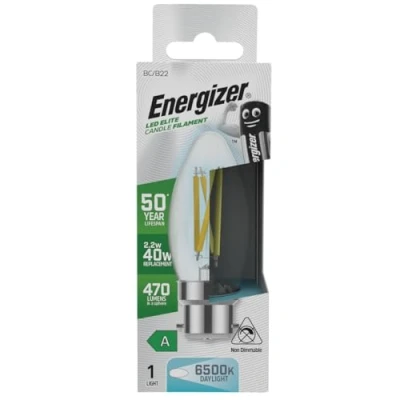 Image of Energizer A Rated LED Elite Candle B22 Filament 470lm 2.2W 6500K Daylight Light Bulb