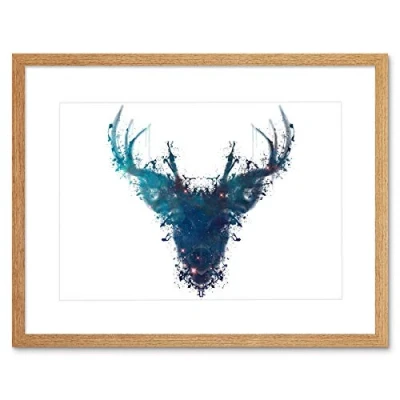 Image of Wee Blue Coo Graphic Ink Splat Deer Stag Framed Picture Art Wall Print